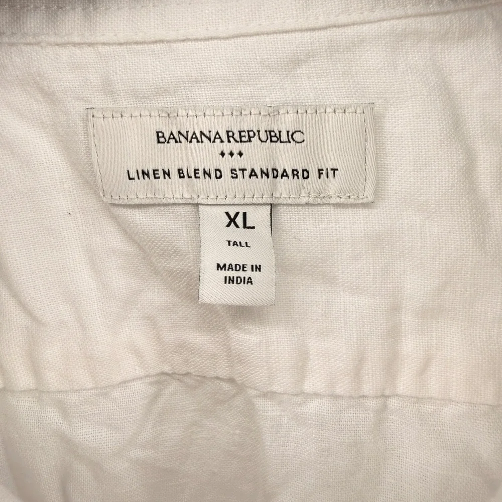 Banana Republic Button Up Shirt Mens XL Tall Pre-Owned White Eyelet Linen Blend